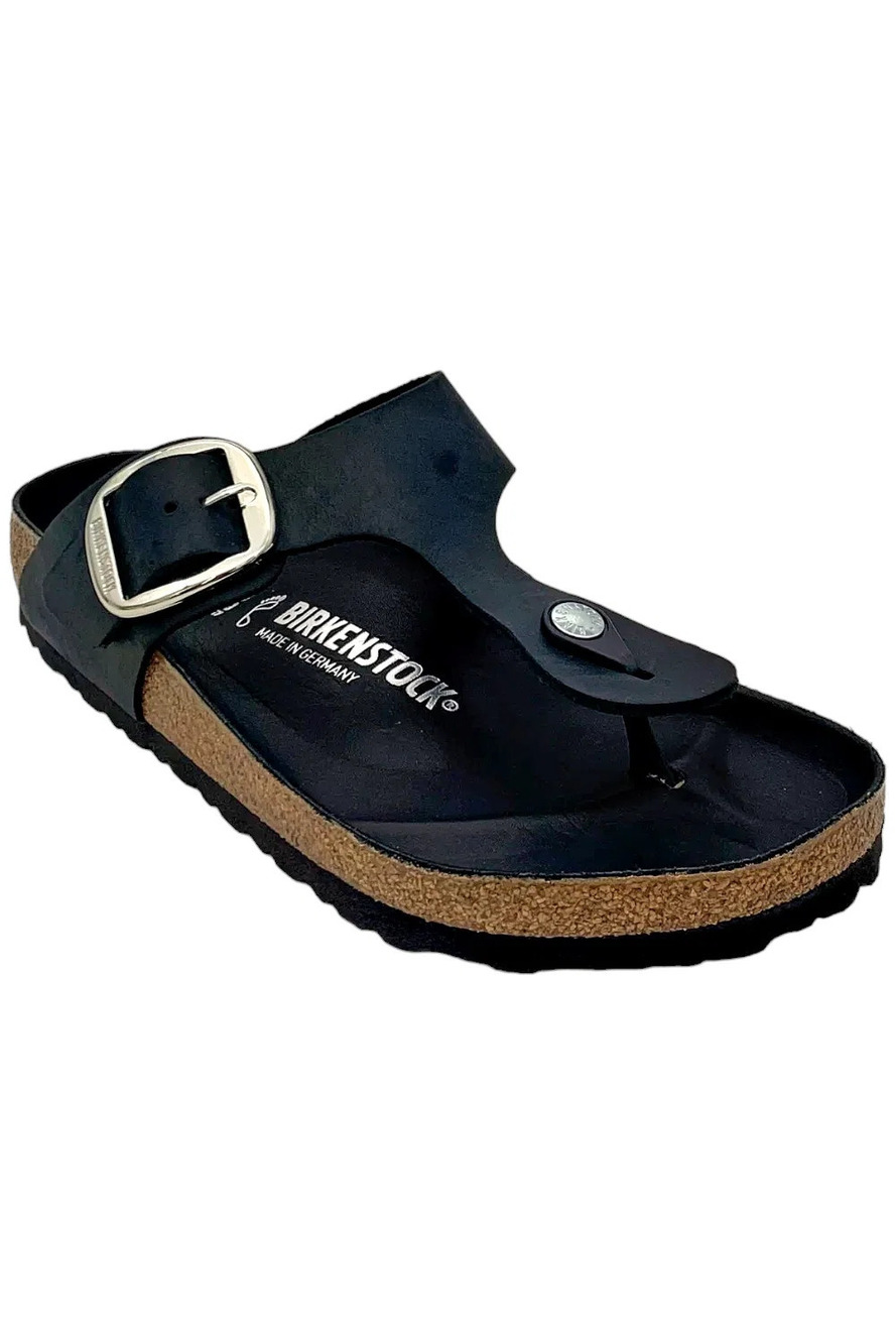 Birkenstock Women's Gizeh Big Buckle Leather Thong Sandals Black - Medium